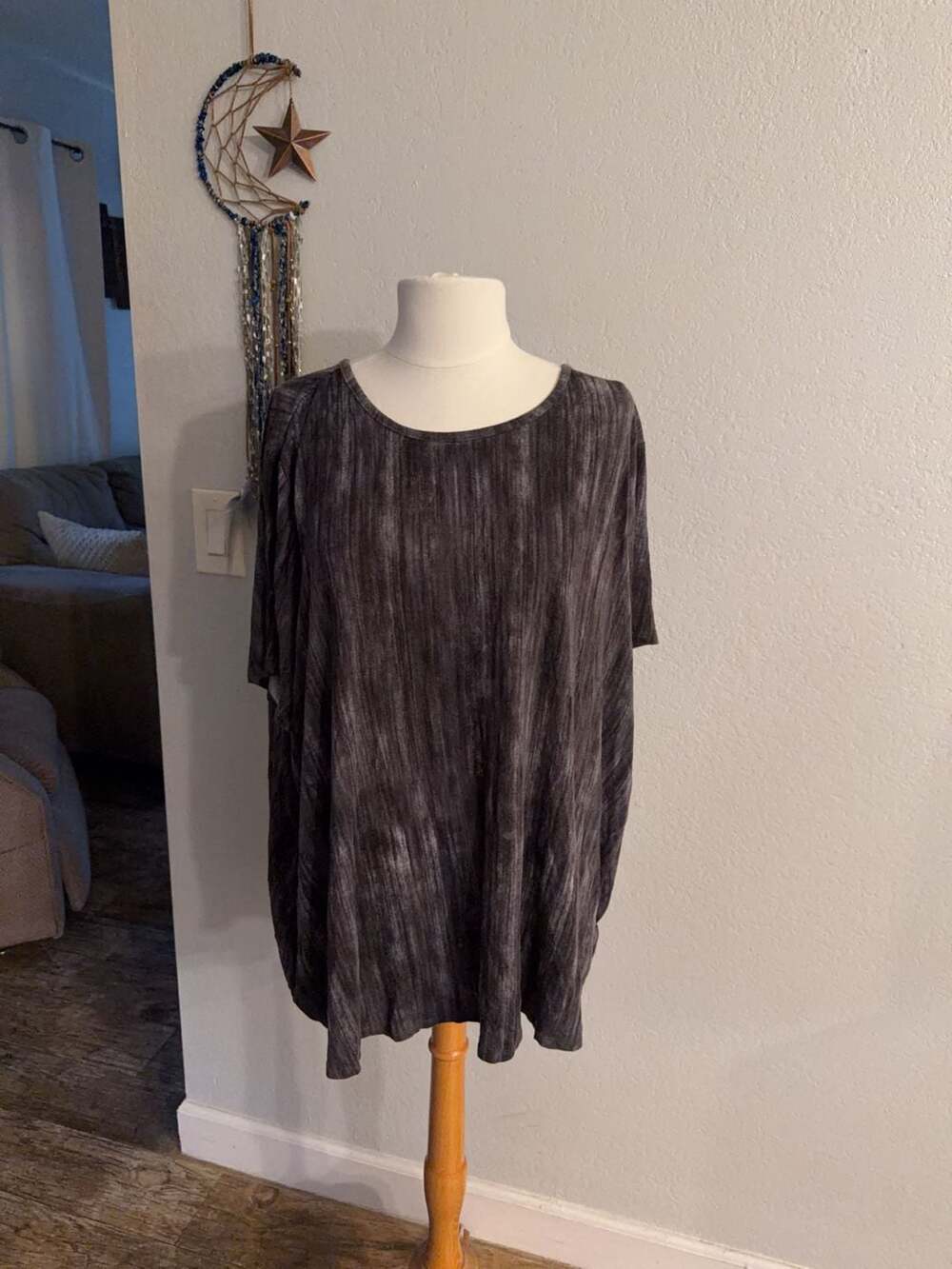 Lisa Rinna Collection Women's Gray Space Dye Open Back Tunic Top Size 3X